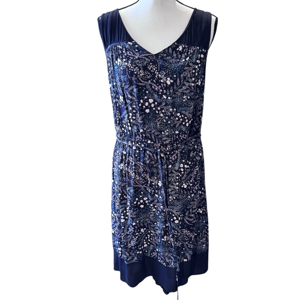 LOFT Navy Blue Floral Print Sleeveless Dress